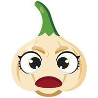 Funny garlic head with shocked face expression and wide eyes Ideal for food content, veggie characters, menus, packaging, and creative cooking-related designs vector