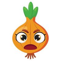 Funny onion face with wide eyes and shocked expression, perfect for cooking blogs, childrens prints, recipe illustrations, or farm market graphics vector