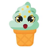 Mint ice cream cone with surprised expression Bright and fun design for summer products, dessert branding, social media graphics, and playful advertising vector