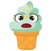 Mint ice cream cone with surprised face expression Ideal for dessert branding, summer menus, playful packaging, emotional food art, and eye-catching digital content vector