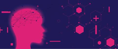 a pink and purple image of a human head with a network of dots vector