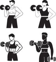 Diverse People Working Out Lifting Dumbbells In A Black And White Minimalist Style vector