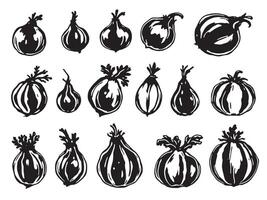 A set of black and white hand drawn vegetables vector