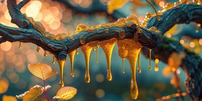 Honey dripping from a tree branch photo