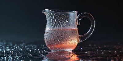 A pitcher of water with drops of liquid photo