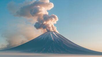 A large volcano with smoke coming out of it photo