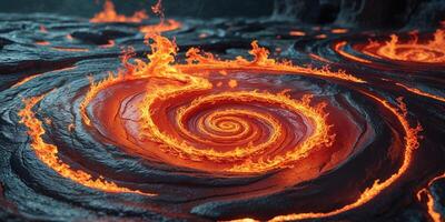 A lava flow with flames and lava in the middle photo