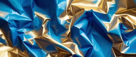 A blue and gold fabric with crumpled edges photo