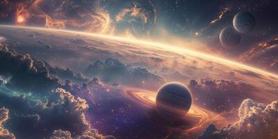 An image of planets and clouds in space photo