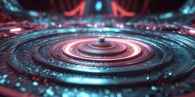 Glowing Concentric Circles on Textured Surface with Technology Concept. photo