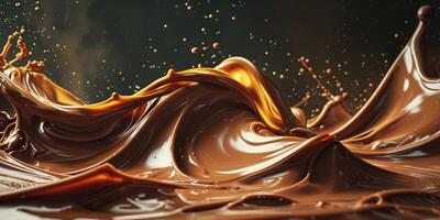 Decadent melted chocolate cascade with swirling viscosity creates mesmerizing abstract flow photo