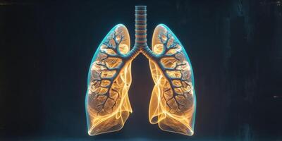 Illuminated Lungs Structure on Dark Background. photo