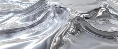 Abstract Silver Fluid Surface with Metallic Reflections and Dynamic Ripples in a Modern Style. photo