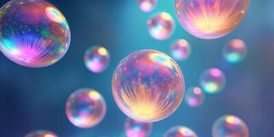 Colorful Floating Orbs on Blue Background. photo