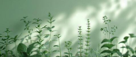 Green plants in the sunlight with shadows photo