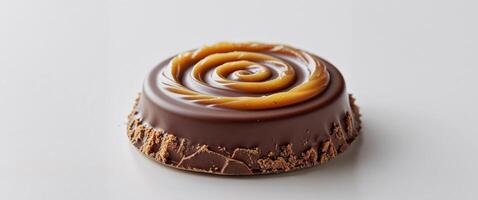 Decadent chocolate candy with caramel swirl in crust for dessert inspiration and design photo