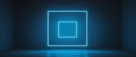 Neon glowing square installation in a darkened space creating a modern art ambiance photo