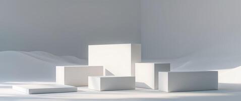 White cubes in a white room with a light source photo