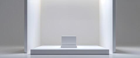 Clean product display stage with blank square canvas backdrop. photo