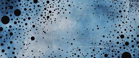 Abstract Weathered and Scratched Blue Paper with Black Dots Background Image photo
