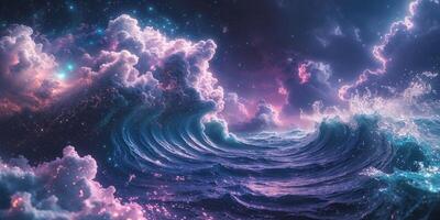 Magnificent abstract depiction blending cosmic nebulae and ocean dynamics photo