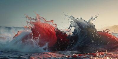 Abstract view shows reddish waters colliding with darker water. photo