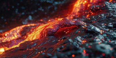 a close up of a lava flow on a black background. photo