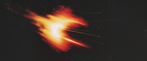 An abstract depiction of a fiery object traveling through space. photo