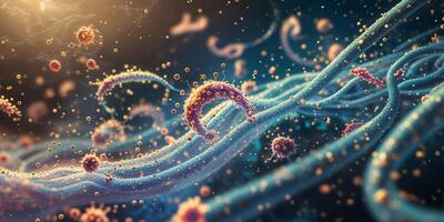 Microscopic depiction of swirling germs and energy in a body photo