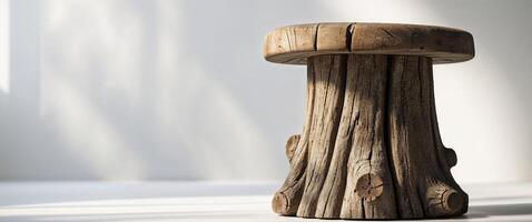 Rustic Wooden Stool Showcasing Tree Trunk Craftsmanship photo