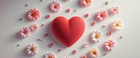 Happy Mother's Day background in red heart and celebration mothers flower background. photo
