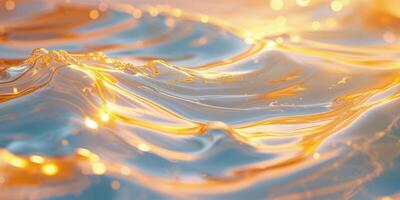 Golden liquid flowing over a surface with a bright light photo