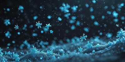 Snowflakes falling from the sky in a dark background photo