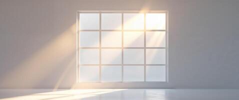 A large window in a white room with sunlight shining through it photo