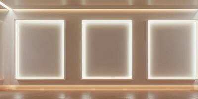 Empty room with three white panels on the wall photo