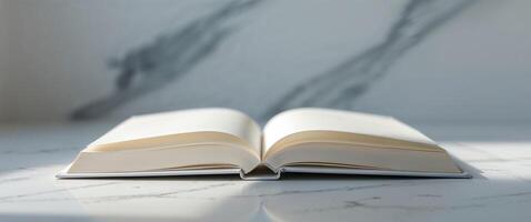 An open book on a marble counter photo