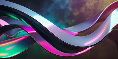 Sleek Curved Metal Plates Reflecting Dark Background Abstract Design photo