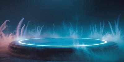 Illuminated Stage Platform With Blue Lighting Effects photo