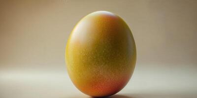 A large mango on a table with a brown background photo