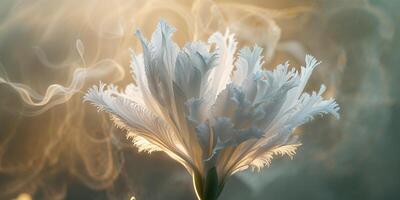 A white flower with smoke coming out of it photo