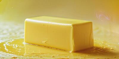 A yellow block of butter sitting on a table photo
