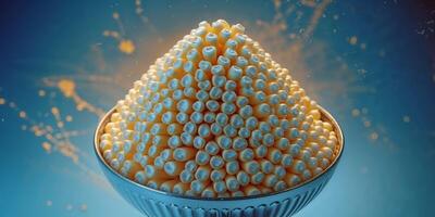 A close up of a bowl filled with white balls photo