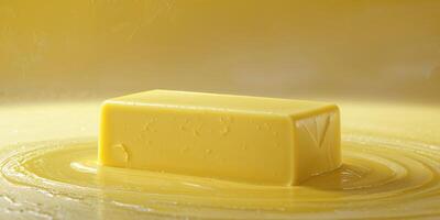 A yellow block of butter sitting on top of a yellow surface photo