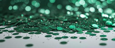 Green glitter confetti on a white surface photo