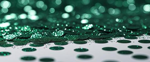 deep emerald green glitter confetti frame background photo