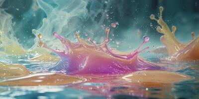 Splashes of translucent watery colors bursting outward into overlapping foggy edges photo