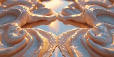 A symmetrical creamy textured spread with a mirrored reflection photo