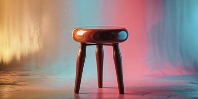 A small wooden stool with a round top and three legs photo