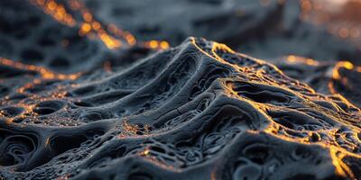 Intricate surface texture of porous black lava rock with unique formations. photo