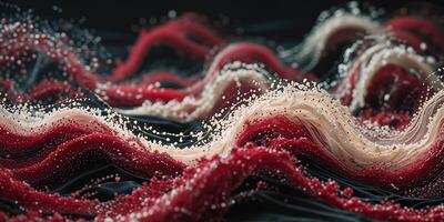 Abstract Red And White Particles Flowing On Black Background. photo